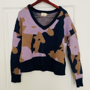 Nation LTD navy, tan, and purple patterned sweater size XS